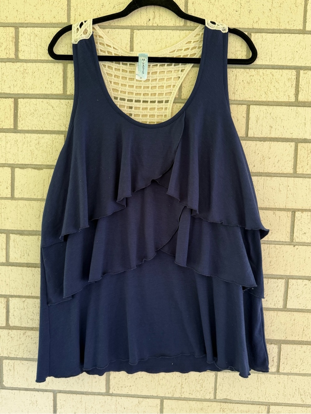 Navy Tiered Ruffle Tank with Crochet Back